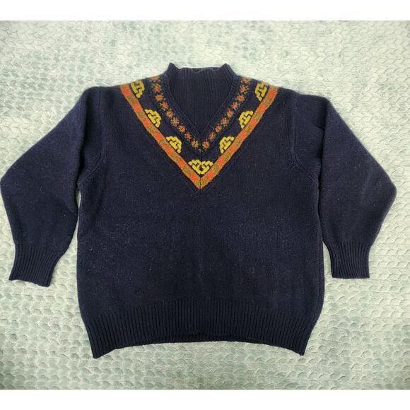 United Colors of Benetton Sweaters - Vintage Benetton Shetland Wool Geometric Chunky Pullover Sweater Sz Medium Large